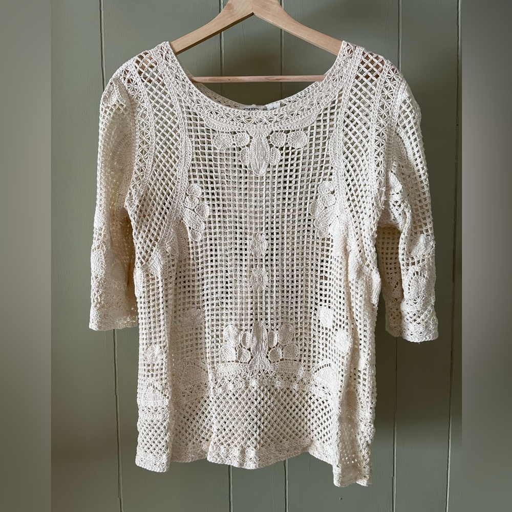Women’s Cato 100% Cotton Boho Cream Crochet Knit Top